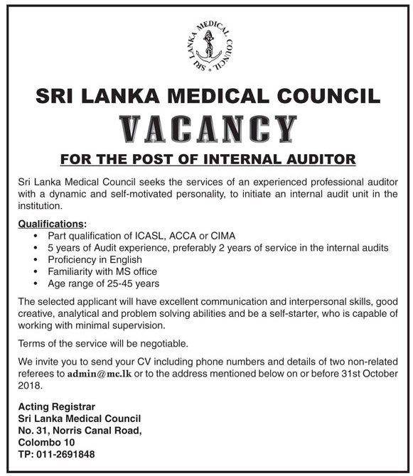 Internal Auditor - Sri Lanka Medical Council